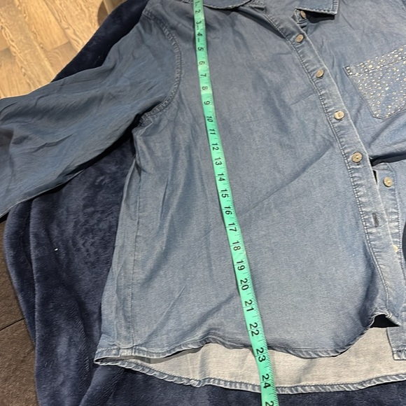 BADGLEY Mischka denim loose fit rhinestone pocket shirt Sz XL - Picture 9 of 11